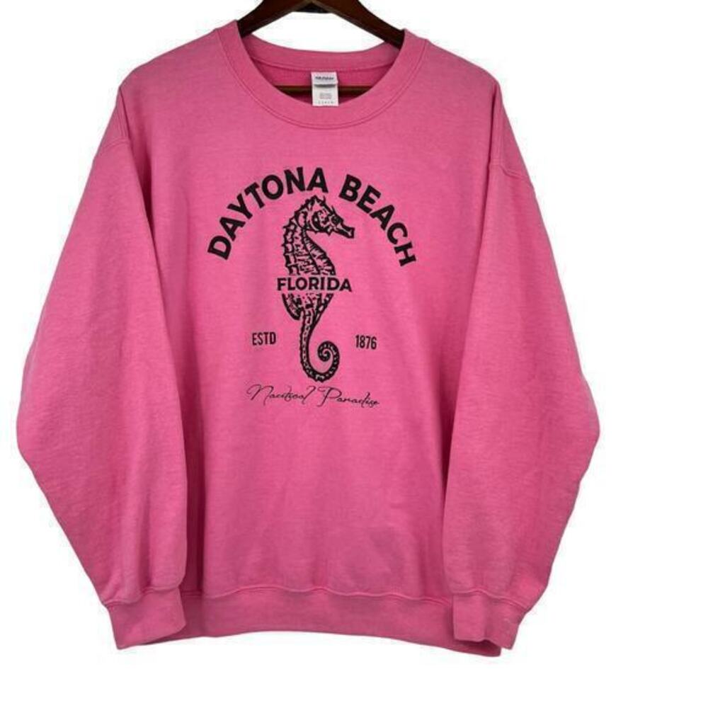 Gildan Daytona Beach Florida pink pullover long sleeve sweatshirt size large